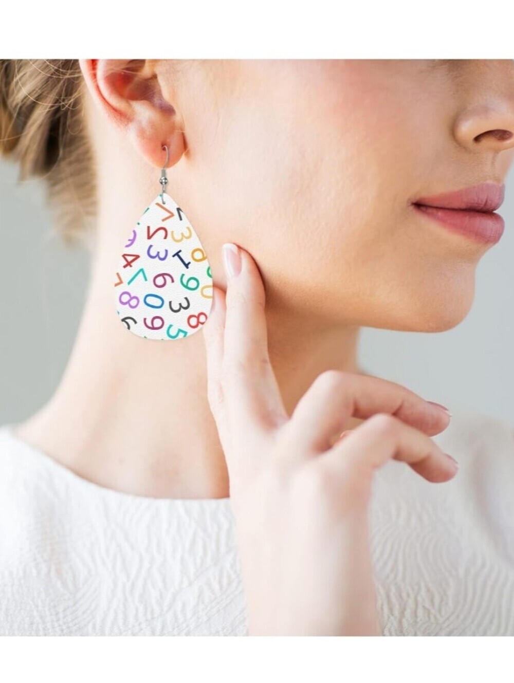 Colorful Numbers Teardrop Earrings - White Multicolor